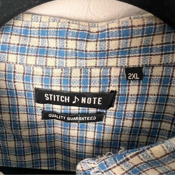 Stitch Note plaid casual button down shirt short sleeves 2XL blue - Picture 4 of 6